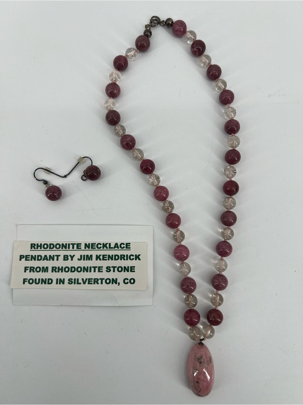 Rhodonite Pendant Necklace And Earring Set 925 Necklace Clasp